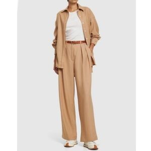 The Frankie Shop New Tansy Pleated Wide Leg Pants Trousers Medium Neutral Camel